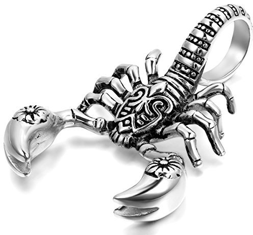 JewelryWe Schmuck Edelstahl Skorpion Herren-Anhänger mit 55cm Kette, Biker Halskette, Silber