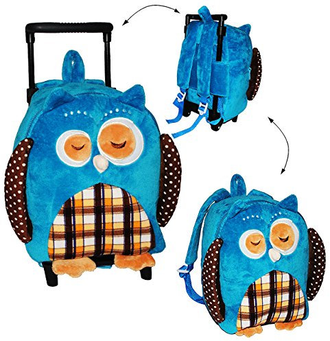 alles-meine.de GmbH 2 TLG. Set: Trolley + Rucksack - Samt Plüsch Eule in blau - für Kinder - Tiere Trolly Kindertrolley Kindertrolly - Plüsch Reiseset/Eulen - für Mädchen & Jun..