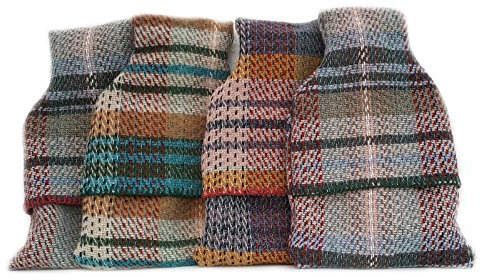 Tweedmill Textiles Hot Water Bottle with 100% Recycled Wool Random Check Cover British Made