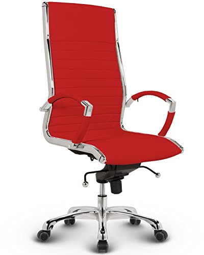 VERSEE Premium Echt-Leder Chefsessel Montreal in Rot - Ergonomischer Designstuhl für Büro und Home-Office - Sitzhöhe 46-54cm - Belastbar bis 150kg