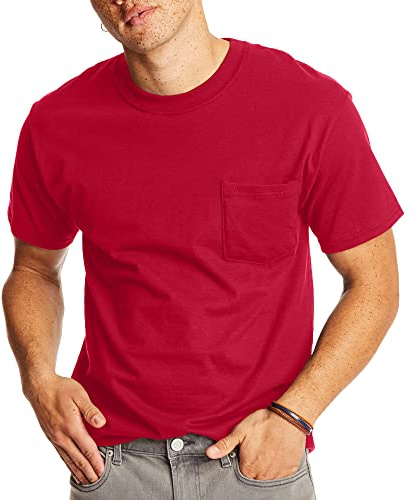 Hanes mens Short-sleeve Beefy T-shirt With Pocket fashion t shirts, Deep Red, Large US