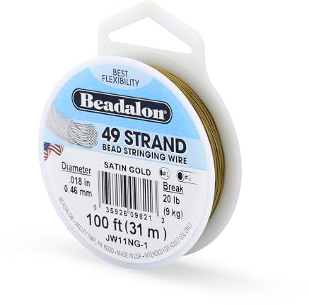 Beadalon 0.46 mm Diameter 31 m Reel 49 Strand Wire, Satin Gold