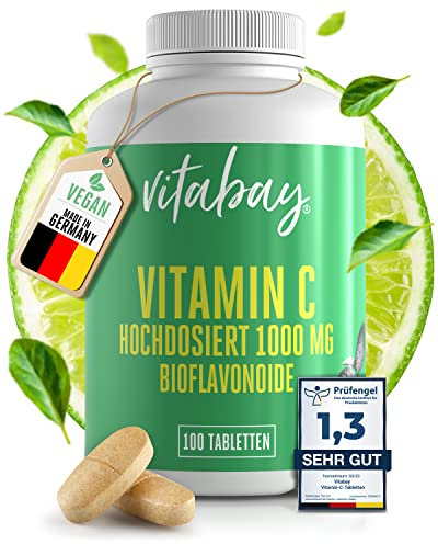 Vitabay Vitamin C Hochdosiert 1000mg - 180 Vegane Time Released Tabletten Vitamin C Gepuffert - Vit C mit Citrus Bioflavonoide - Vitamine C mit zeitverzögerter Abgabe - Laborgeprüft