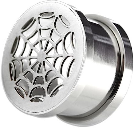 Ohrpiercing Schmuck 316l Stahl Flesh Tunnel mit Spinnennetz in 6-16 mm Ø