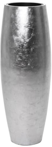 VIVANNO Pflanzkübel Bodenvase Fiberglas Magnum Silber Blatt-Optik Hochglanz - 100x29
