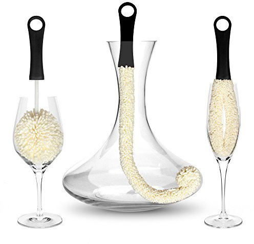 Bar Amigos ® Set of 3 - Decanter & Glassware Cleaning Brushes Cepillo limpiador para decantador Cepillo de limpieza Para limpieza en zonas de difícil acceso tales artículos como Vino Champagne Glasses Bebés botellas, jarras, Cuello Copas, Reutilizables Deportes acuáticos Botellas, Botellas de acero inoxidable y más
