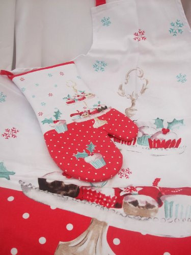 Cup Cake Christmas Apron and Oven Glove/Gauntlet Set