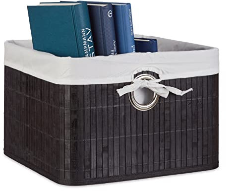 Relaxdays Aufbewahrungskorb, Stoffbezug, Bambus, rechteckig, Bad, Accessoires, Spielzeug, HxBxT: 20x31x31 cm, schwarz