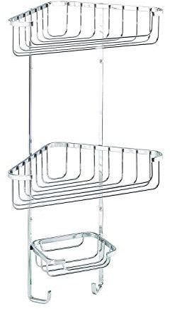 Croydex Three Tier Corner Basket - Chrome Bathroom Storage Solution with Hooks for Hanging Items, Screw to Wall Fixings, Wall Plugs and Screws Included, Shower Caddy, Bathroom Accessory, Max Load 5kg
