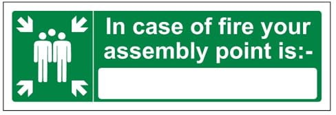 V Safety 17026AX-S In Case Of Fire Your Assembly Point Is: Sign - Landscape - 300mm x 100mm - Self Adhesive Vinyl, Green