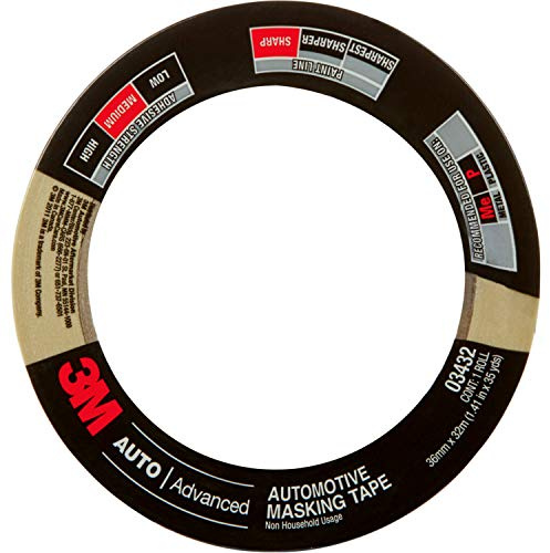 3M Automotive Masking Tape, 03432, 36 mm x 32 m – High-Performance Crepe Paper Tape for Precise Paint Lines – Solvent and Moisture Resistant – Clean Removal
