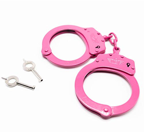 Uzi CampCo Handschellen, hochfester Stahl, professionelle Polizeiqualität, verstellbar, Doppelschloss, mit 2 Schlüsseln, Rosa, Rosa
