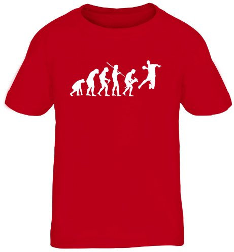 Shirtstreet24, Evolution Handball, WM EM Sport Kinder Fun T-Shirt, Größe: 134/146,rot