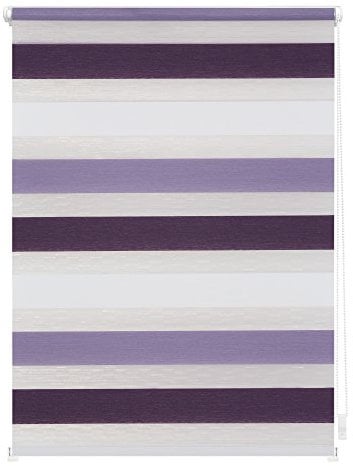 Lichtblick Doppelrollo Klemmfix ohne Bohren, Streifen Bunt, Blickdicht, Klemmträger-Montage, Sichtschutz, Wandmongtage, Deckenmontage, für Fenster und Türen Violett - Lila - Weiß,90 cm x 220 cm (B x L)