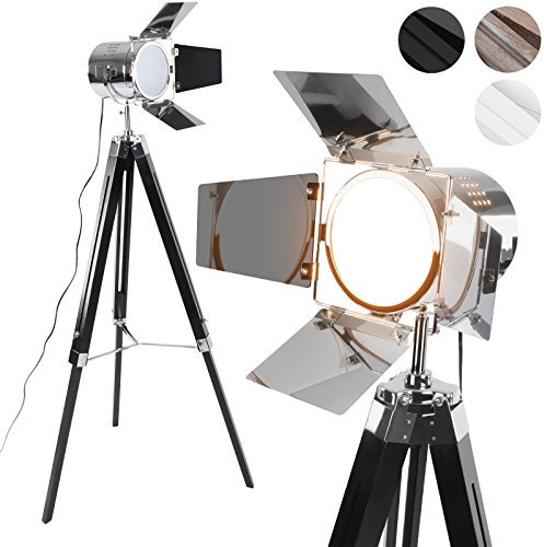 Jago® Lampara de Pie - Trípode, Interruptor Luz, MAX 60W/LED, Altura Ajustable, Foco Giratorio, Estilo Industrial, Negro Brillante - Lámparas Salón, Decoración Hogar, Mesa, Lectura, Corner Light