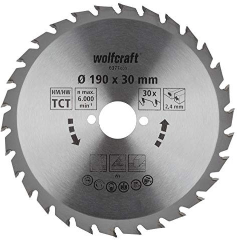 wolfcraft 6377000 | Handkreissägeblatt HM | Serie grün | 30 Zähne | ø190mm