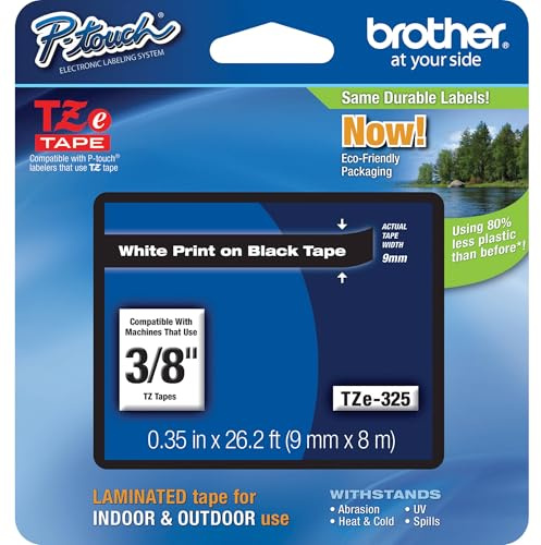 Brother TZe TZe 325 weiß auf schwarz Etikettenband - D-Etiketten (weiß auf schwarz, Tze, Brother, 9 mm, 8 m, 9 mm)