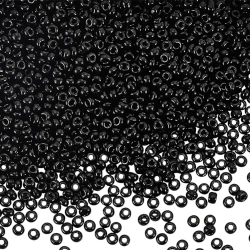 PandaHall 6000 STK. 11/0 Glassamenperlen undurchsichtig Schwarz Runde Ponyperlen Taillenperlen Mini Spacer Perlen Durchmesser 2mm für die Schmuckherstellung