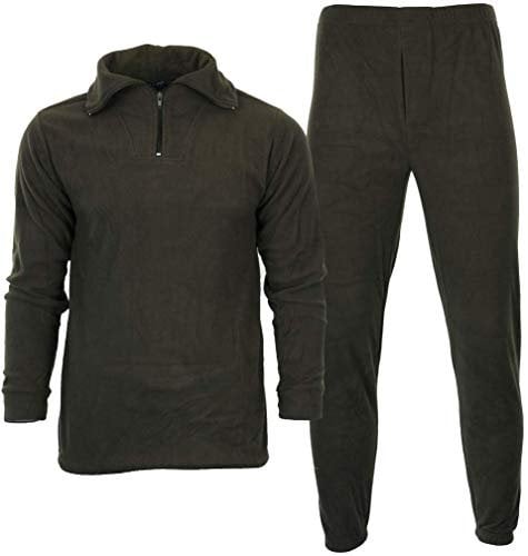 Mil-Tec Thermofleece Unterwäsche Set • Thermounterwäsche Herren • Lange Unterhose + Longsleeve Herren • Thermounterhemd + Thermohose • Outdoor Unterwäsche Männer • Funktionsunterwäsche • Oliv, L