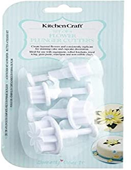 KitchenCraft Juego de cortadores de fondant Sweetly Does It, moldes de flores, plástico, paquete de 4 cortadores de fondant para decoración de tartas