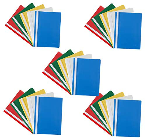 Idena 11004 - Schnellhefter für DIN A4, PP-Kunststoff, 25 Stück, Rot, Grün, Weiß, Gelb und Blau