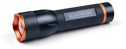 BLACK+DECKER LED Taschenlampe 120 Lumen - 3W - 140M Reichweite - 3 Leuchtmodi: Hoch, Niedrig, Pulsierend - Schwarz/Orange