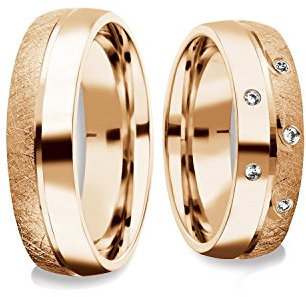 Eheringe Trauringe Rosegold Set AMOONIC mit Zirkonia Freundschaftsringe Paarpreis Verlobungsringe Partnerringe Silber vergoldet Ringpaar Hochzeitsringe Eheringe 6mm FF382VGRSZIFA-5060