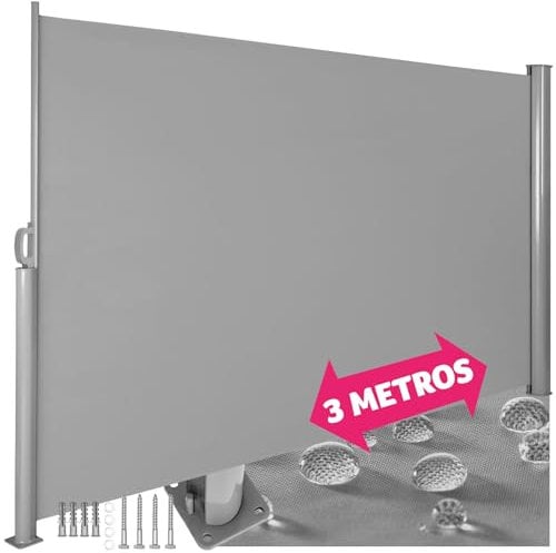 TecTake® Tenda Frangivento a Scorrimento, Paravento Estraibile Esterno, Frangivista con Meccanismo Automatico, Protezione Solare e Privacy, Ideale per Balconi e Terrazzi, 180x300 cm - Grigio