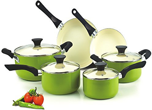 Cook N Home NC-00358 Ceramic Coating Cookware Set, Aluminum, Green