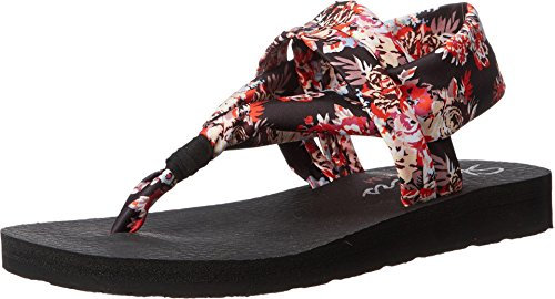 Skechers Damen Meditation - Studio Kicks - Slingback Yoga Flip-Flop, Schwarz (black floral), 40 EU