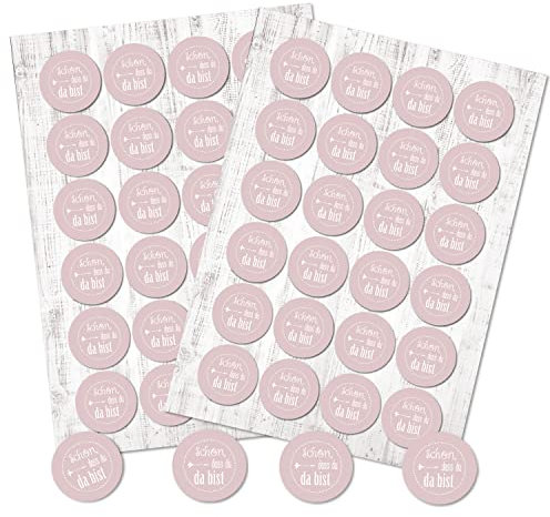 Logbuch-Verlag 48 Schön dass du da bist Aufkleber weiß rosa Gäste Geschenk Hochzeit Kommunion Taufe 4 cm rund
