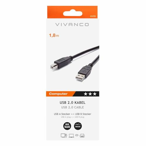 Vivanco USB 2.0 kompatibles Kabel, USB A Stecker <-> USB B Stecker 1.8 m