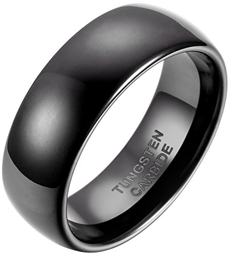 JewelryWe Schmuck Herren-Ring 8mm Breite Glänzend Wolfram Wolframcarbid Herren Damen Ring Jahrestag Verlobung Hochzeit Band Schwarz Klassik Dom