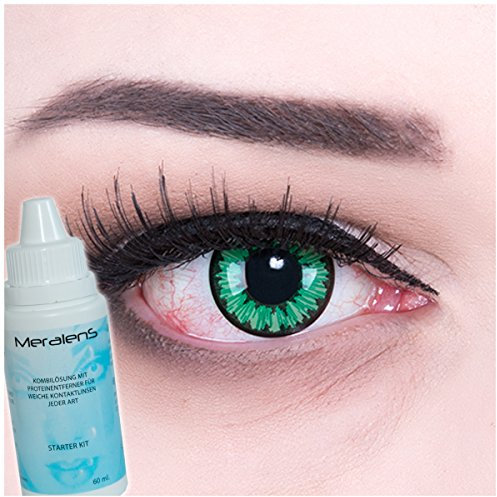 Meralens A0372 Green Flower Kontaktlinsen mit Pflegemittel mit Behälter ohne Stärke. Perfekt für Halloween, Fasching und Karneval