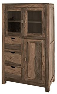 MASSIVMOEBEL24.DE Vitrine Sheesham 90x45x148 grau geölt Nature Grey #62
