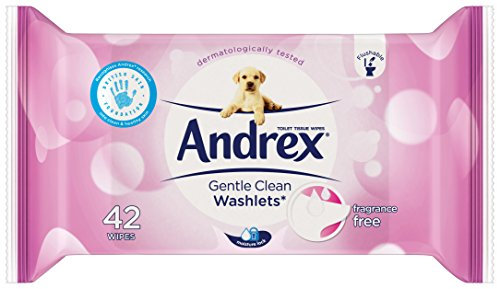 Andrex Washlets Flushable Toilet Tissue Wipes, Gentle Clean - Pack of 12 (Total 504 Wipes)