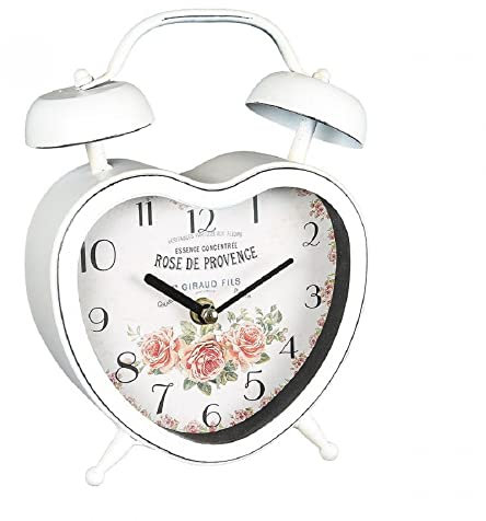 linoows Tischuhr, Kamin-Uhr mit Rosenmotiv in Herzform, Landhaus Uhr mit Rosen
