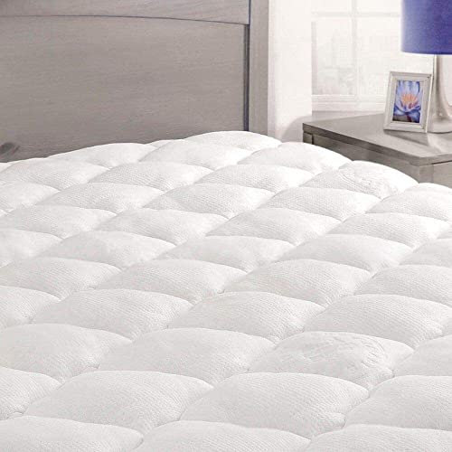 eLuxurySupply Protège-matelas en bambou avec surmatelas en peluche de refroidissement, blanc, Bambou, Weiß, 100 cm x 204 cm