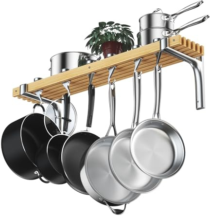 Cooks Standard Wall Mounted Wooden Pot Rack, 36 by 8-Inch