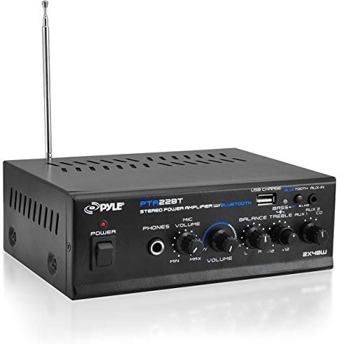 Wireless Bluetooth Power Amplifier System - 2X40W Mini Dual Channel Mixer Sound Audio Stereo Receiver w/USB, AUX, MIC IN - For Speaker, PA, Home Theater via RCA, Studio Use - Pyle PTA22BT