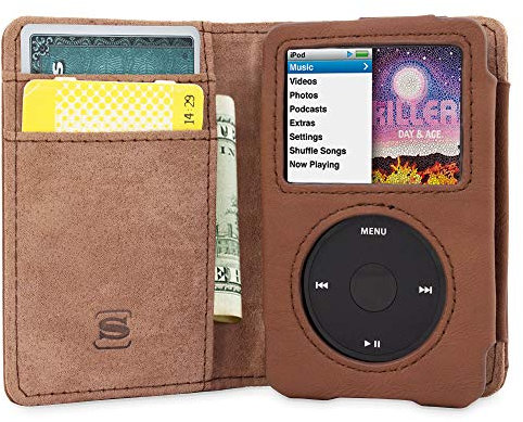 Snugg Hülle für iPod Classic aus Leder, Flipcase [Kartenschlitze] Executive-Schutzhülle für Apple iPod Classic, Etui, Cover mit Ständer, Legacy-Kollektion, brauner Used-Look