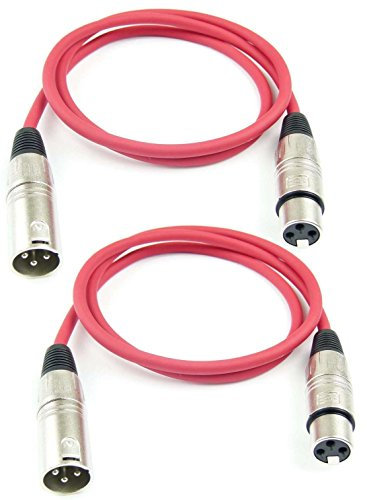 Adam Hall Cables 2 Stück K3MMF0100RED Mikrofonkabel XLR female auf XLR male DMX Audio Kabel 3 pol polig (1,0 m, Rot, 2)