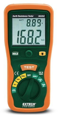 Extech 382252 Earth Ground Resistance Tester Kit, 3 Ranges, Auto Zero