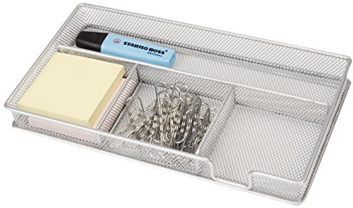 OSCO Silver Wiremesh Pen Tray | Desk Organiser | Stationery Storage | Jewellery Display | Drawer Divider | H3.5 x W30 x D16 cm |