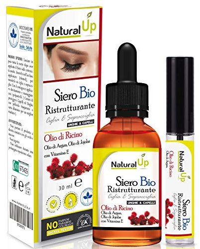 Bio Wimpernserum 30ml, Wimpern & Augenbrauen Serum für Lange Dichte Lashes, Wimpernwachstum, Rizinusöl, Arganöl, Jojobaöl und Vitamin E, Pharmazeutische Qualität Made in Italy