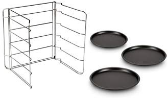 Guardini, Set 3 tegami pizza Ø 28 cm + 1 griglia porta tegami, Acciaio con rivestimento antiaderente, Nero, Made in Italy, Linea Pizza&Mania