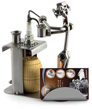 Steelman24 I Schraubenmännchen Barkeeper Mit Visitenkartenhalter I Made in Germany I Handarbeit I Geschenkidee I Stahlfigur I Metallfigur I Metallmännchen