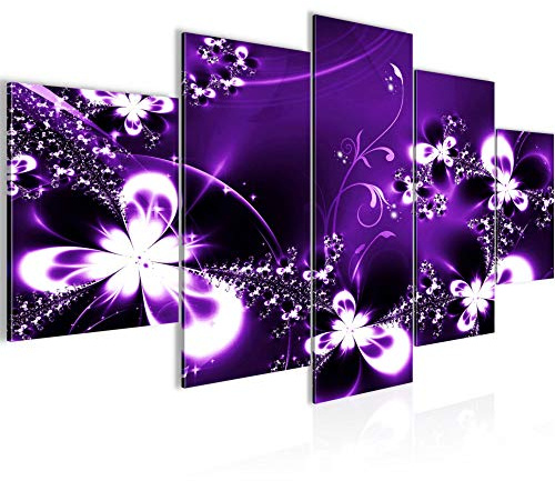 Runa Art - Bilder Abstrakt Blumen 200 x 100 cm 5 Teilig XXL Wanddekoration Design Lila 100551a
