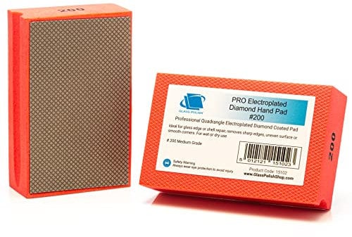 Glass Polish Pro Bloc de ponçage à Main diamanté Grain 200 pour Lisser, Araser et Polir Le Verre, Les Carreaux, la Céramique, Le Marbre et Le Métal - 95 mm x 55 mm