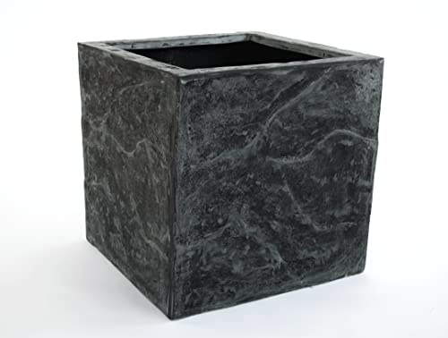 Elegant Einrichten Blumenkübel Fiberglas Stein-Optik quadratisch 30x30x30cm anthrazit grau.